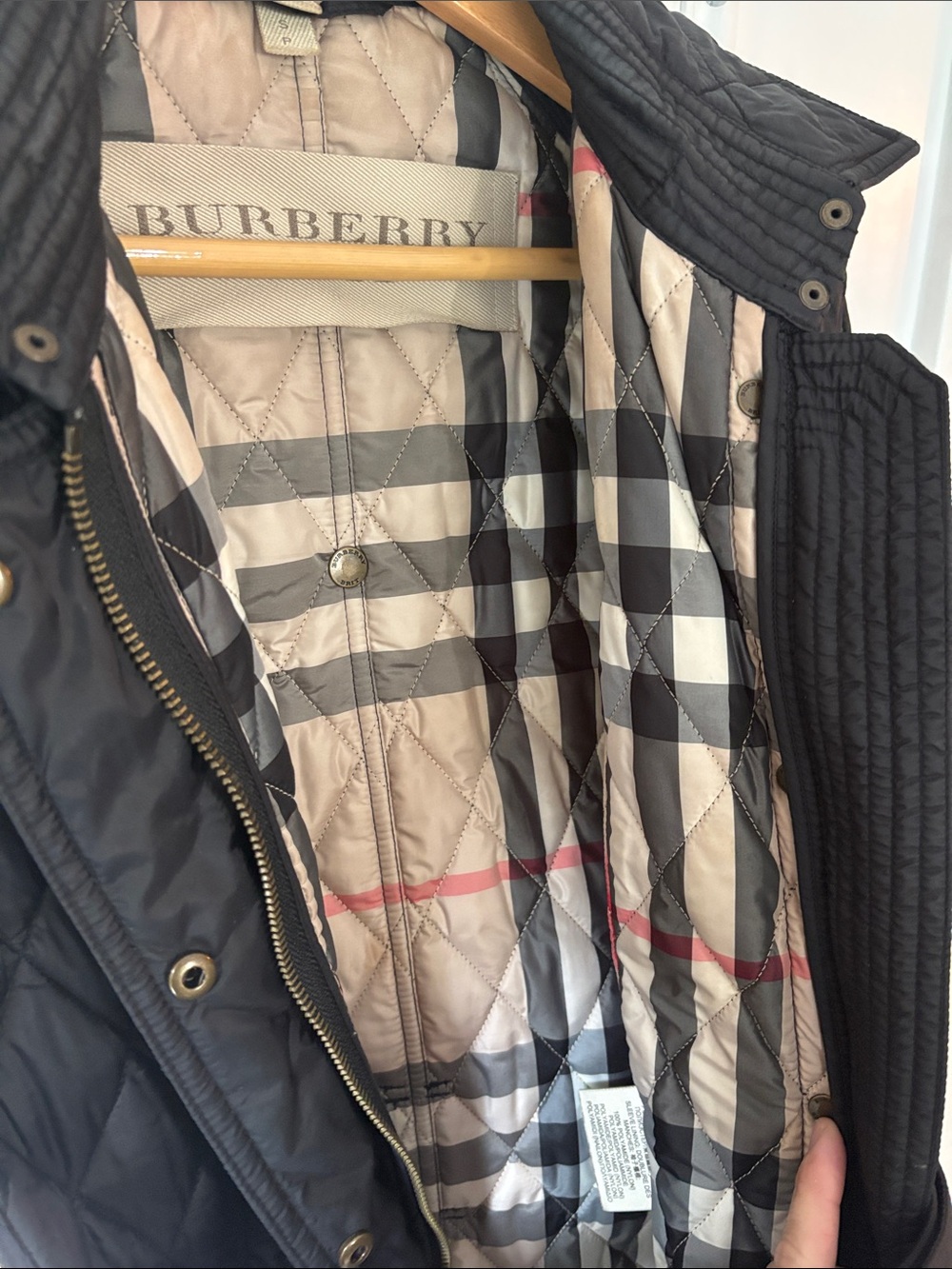 Burberry Brit Black Quilted Belted Jacket Coat Nova Check Lining - Picture 6 of 10